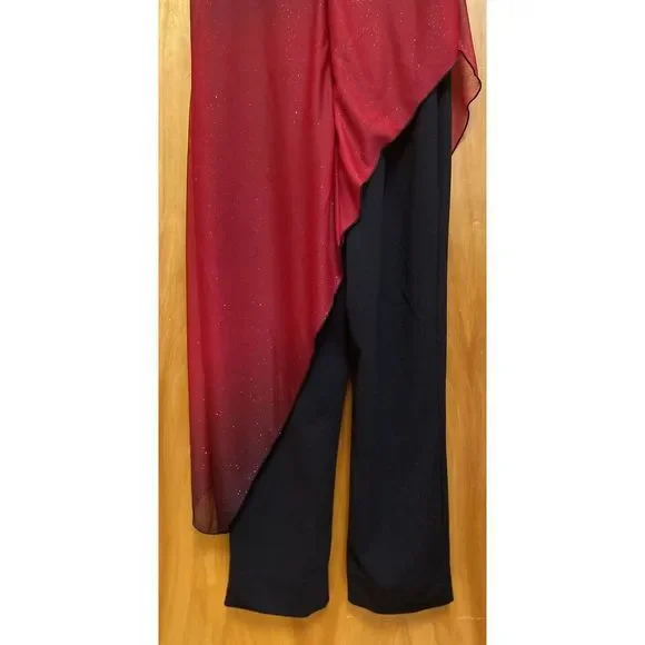 Venus Women’s Sheer overlay Jumpsuit red sparkly and black Size S - Picture 10 of 10